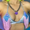 Roma New Astro Candy Shiny Bikini Top With Fringe Detail