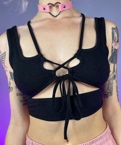 AE Black Strapped Down Cutout Top