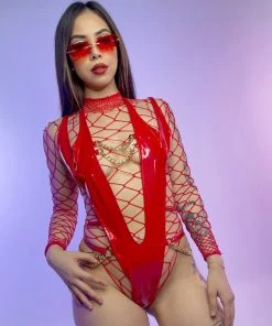 Forplay Link'd Up Red Vinyl Bodysuit