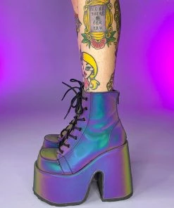 Pleasers Shoes Demonia Rainbow Reflective Platform Bootie