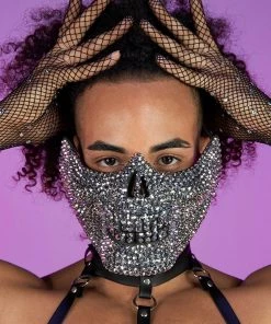 KBW Accessories Silver Rhinestone Skull Half Face Mask