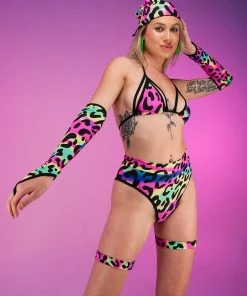 Elizabeth Acid Jungle Cage Bikini Top New