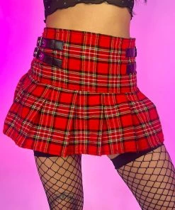 Daisy's Corsets Buckle Red Plaid Skirt