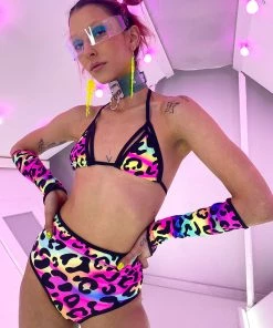 Elizabeth Acid Jungle Cage Bikini Top New