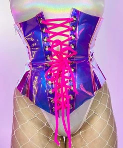 J. Valentine Hot Pink Vinyl Holographic Corset Waist Cincher
