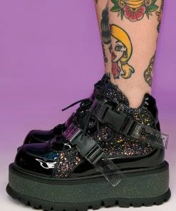 Pleasers Demonia Slacker Black Glitter Ankle Boots