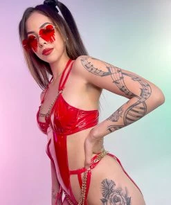 Forplay Chain Of Command Red Vinyl Bodysuit
