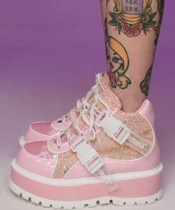 Pleasers Demonia Slacker Holo Pink Ankle Boots Shoes