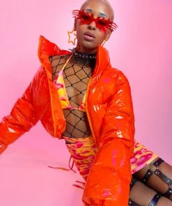 AE Tangerine Latex Puffer Jacket New