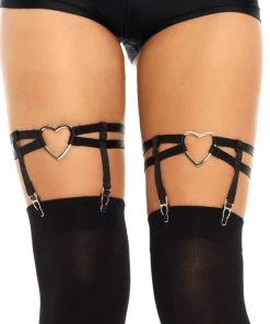 Leg Avenue Heart Thigh High Black Garter Womens