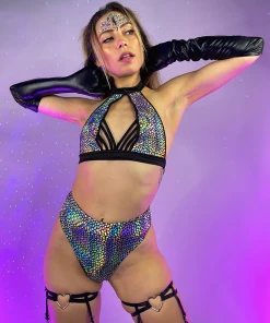 Roma Womens Astro Candy Halter Neck Top Cropped Top With Strap Detail