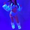 J. Valentine White Furry Blue LED Cropped Hooded Rave Jacket New