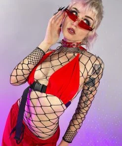 Shark Red Click It Or Ticket Buckle Top Womens