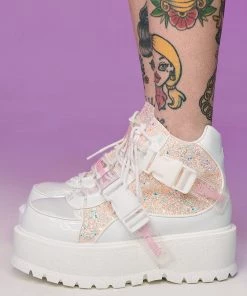 Pleasers Shoes Demonia Slacker White Holo Ankle Boots