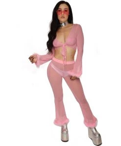 AE New Bubble-icious Sheer Fur Bell Bottom Rave Pants