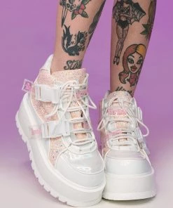 Pleasers Shoes Demonia Slacker White Holo Ankle Boots