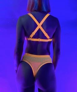 Main Street Loungewear 2pc Neon Livin' Fishnet Set Womens