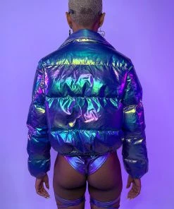 AE Blue Galaxy Latex Puffer Jacket