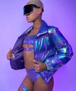 AE Blue Galaxy Latex Puffer Jacket