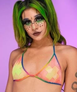 Roma New Rainbow Raver Fishnet Bikini Top