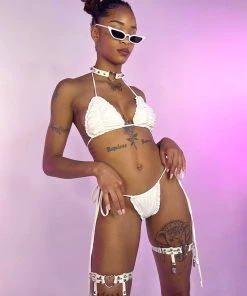 Hot And Delicious New White Ruched Love 2pc Bikini Set