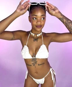 Hot And Delicious New White Ruched Love 2pc Bikini Set