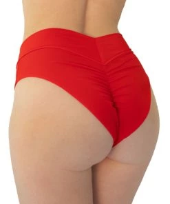 Shark Red Matte Solid Scrunch Back Booty Shorts Womens