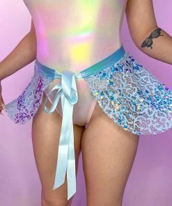 J. Valentine Aqua Sequin Net Tie Skirt New