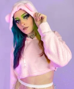 OhYes Fashion Cuddle Puddle Fuzzy Crop Hoodie