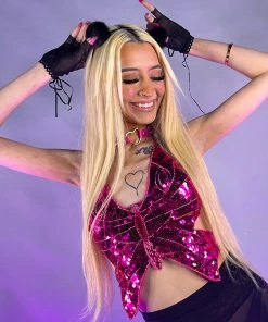 Western Fashion Butterfly Kween Sequin Top New