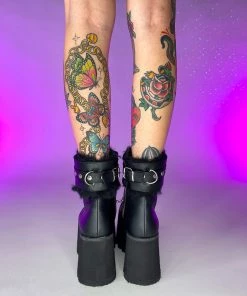 Pleasers Demonia Ashes Black Fuzzy Cuff Boots Shoes 18 Pleasers Demonia Ashes Black Fuzzy Cuff Boots Shoes