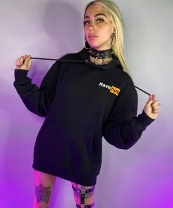 555stickers Womens Rave Hub Standard Black Hoodie