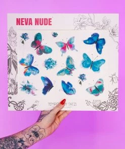 Neva Nude Blue Butterfly Kisses Giant Temporary Tattoo Pack