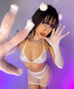 Leg Avenue White Starlight Sparkle 5pc Fishnet Set Womens