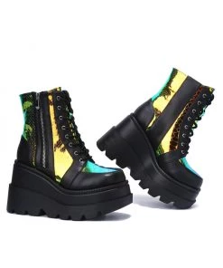 AE Golden Viper Black Platform Boots Womens