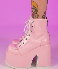 Pleasers Shoes Demonia Holo Pink Lace-Up Ankle Boot