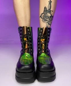 AE Golden Viper Black Platform Boots Womens