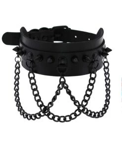 AE Spike & Chains Faux Leather Choker Womens
