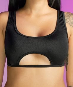 Roma Black Kinetic Keyhole Cutout Top New