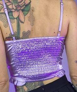 AE Satin Lavender Ruched Bustier Crop Top