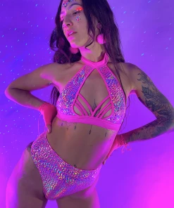 Roma Womens Astro Candy Halter Neck Top Cropped Top With Strap Detail