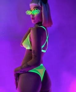 Main Street Loungewear 2pc Neon Livin' Fishnet Set Womens