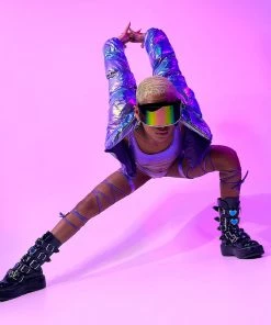 AE Blue Galaxy Latex Puffer Jacket