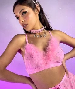 OhYes Fashion Bubble-icious Sheer Fur Bralette New