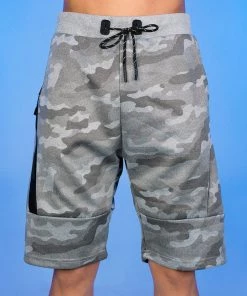 Phillip Marciano LLC Mens Light Grey Camo Slant Zipper Men's Shorts