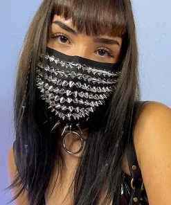 Neva Nude Womens Silver Chrome Stud Face Mask With Filter Pocket