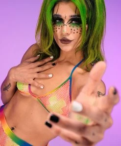 Roma New Rainbow Raver Fishnet Bikini Top