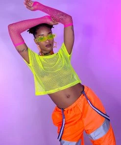 Bear Dance New Basic Fishnet Crop Tee