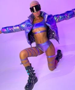 AE Blue Galaxy Latex Puffer Jacket