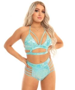 Roma Rave Bottoms Iridescent Side Strapped High Waist Shorts